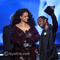 ريهانا Rihanna تتسلم جائزتها في حفل جوائز Grammy Awards 2018