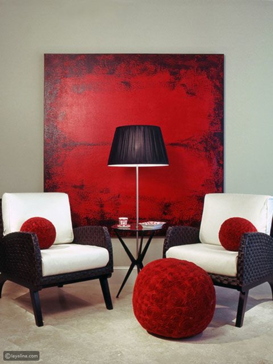 ديكورات معيشة باللون الأحمر لمنزل
