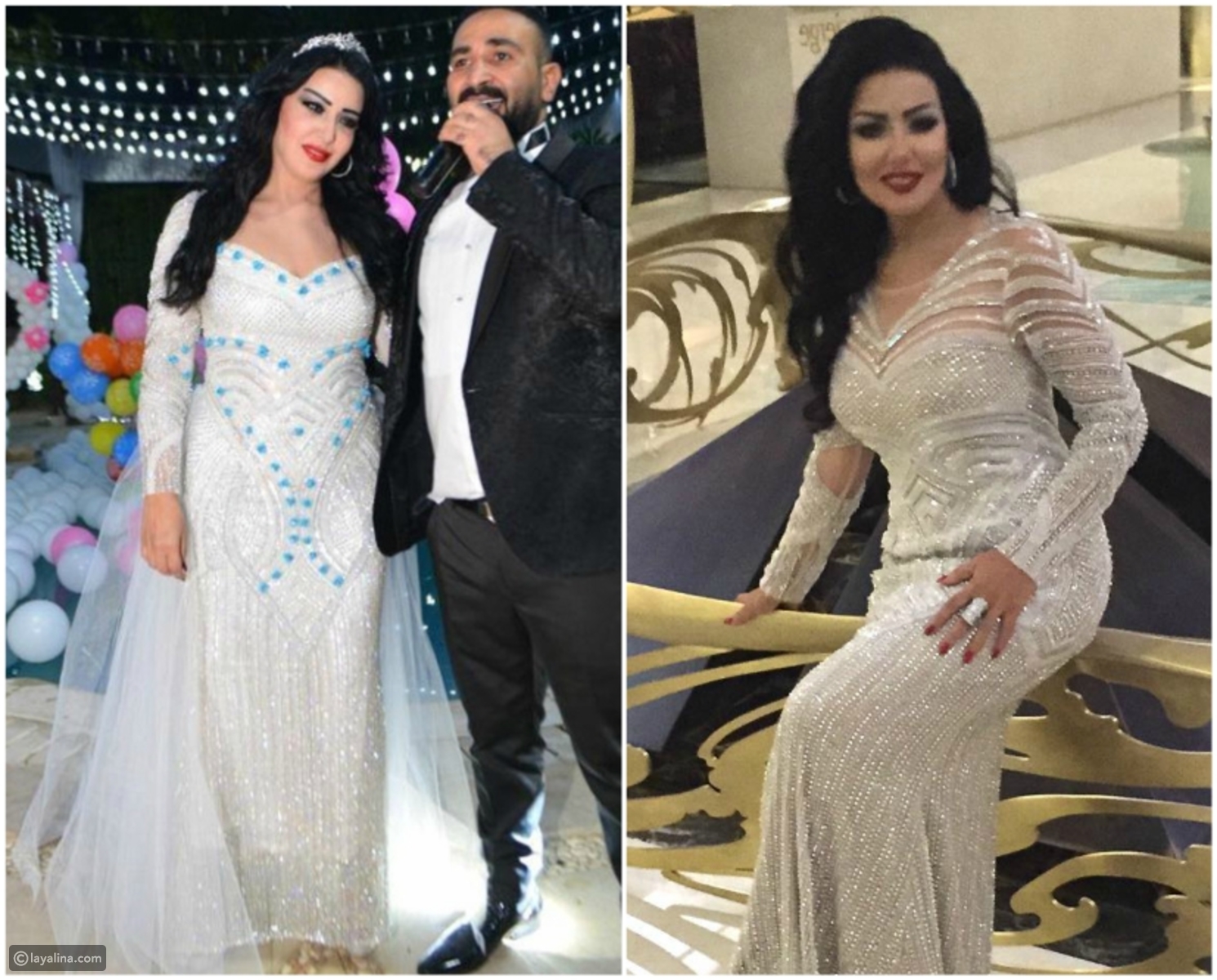 كما أضافت له ذيلاً من الشيفون وزينته بخرز على شكل زهور زرقاء صغيرة