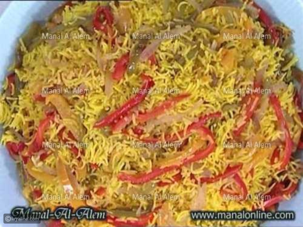 أرز بالفلفل الملون بطريقة منال العالم