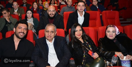 إيمي سمير غانم برفقة زوجها حسن الرداد وآل السبكي في عرض "عقدة الخواجة"