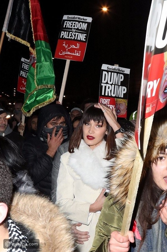 بيلا حديد في مظاهرات في لندن ضد ترامب بعد قراره عن القدس