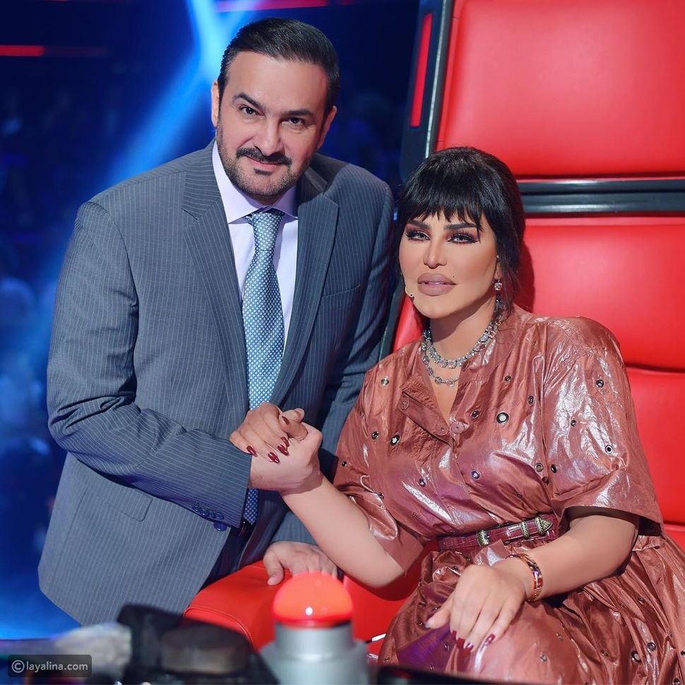 أحلام مع زوجها في كواليس العرض المباشر الخامس من ذا فويس